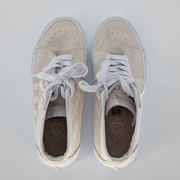 Vans Sk8-Hi Checkerboard High Top Sneakers | Size 9 | Cream White Suede Canvas - Picture 8 of 14